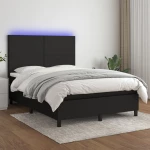 Κρεβάτι Boxspring με Στρώμα & LED Μαύρο 140x190 εκ. Υφασμάτινο Μαύρο 3134711
