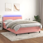 Κρεβάτι Boxspring με Στρώμα & LED Ροζ 140x200 εκ. Βελούδινο Ροζ 3134290