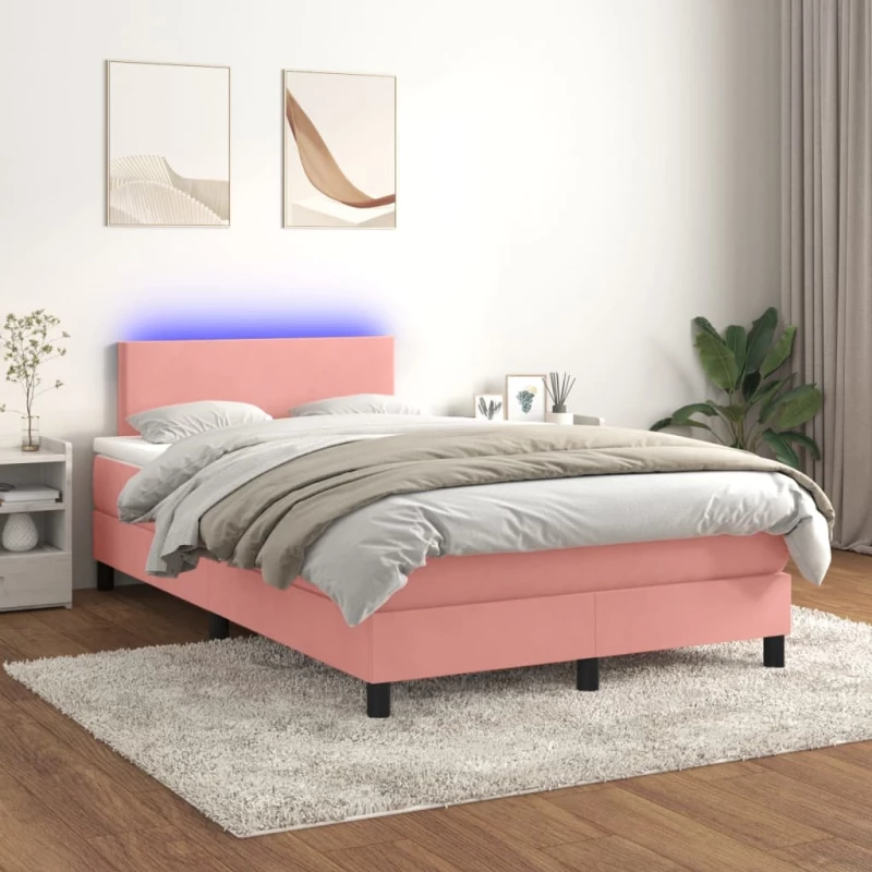 Κρεβάτι Boxspring με Στρώμα & LED Ροζ 120x200 εκ. Βελούδινο Ροζ 3134278