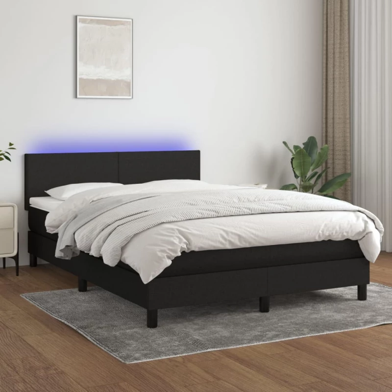 Κρεβάτι Boxspring με Στρώμα & LED Μαύρο 140x200 εκ. Υφασμάτινο Μαύρο 3132999
