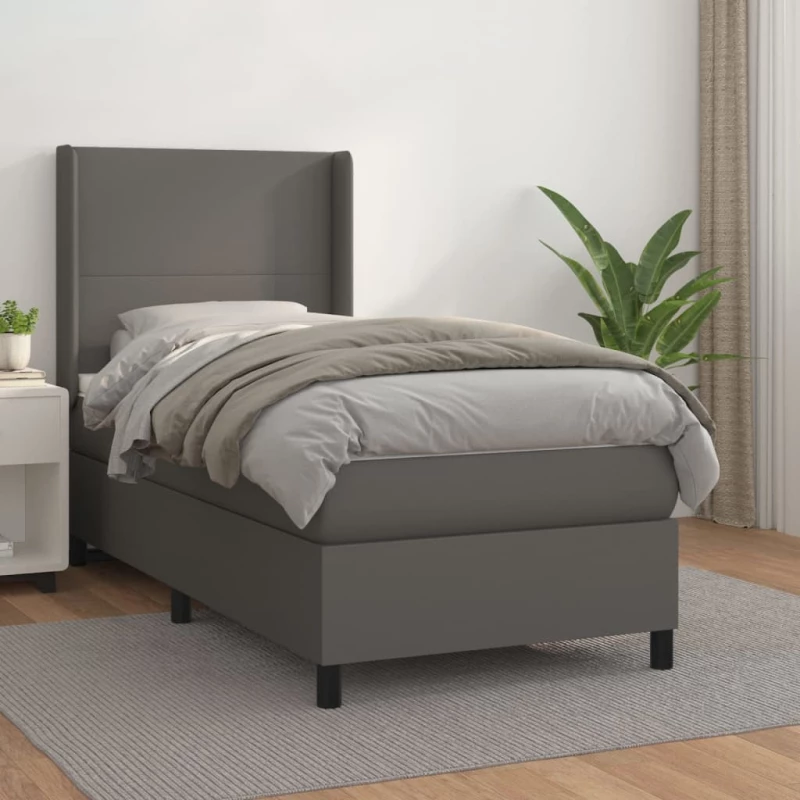 Κρεβάτι Boxspring με Στρώμα Γκρι 90x200 εκ. από Συνθετικό Δέρμα Γκρι 3132361