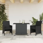Σετ Επίπλων Bistro 3 τεμ. Μαύρο Συνθετ. Ρατάν με Μαξιλάρια Μαύρο 365117