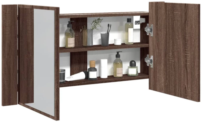 Ντουλάπι Μπάνιου Καθρέφτη & LED Καφέ Δρυς 90x12x45εκ Ακρυλικό Καφέ 834969