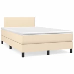 Κρεβάτι Boxspring με Στρώμα & LED Κρεμ 120x190 εκ. Υφασμάτινο Κρεμ 3270030