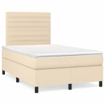 Κρεβάτι Boxspring με Στρώμα & LED Κρεμ 120x190 εκ. Υφασμάτινο Κρεμ 3270209