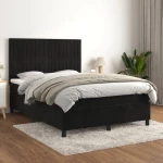 Κρεβάτι Boxspring με Στρώμα Μαύρο 140x200 εκ. Βελούδινο Μαύρο 3143147