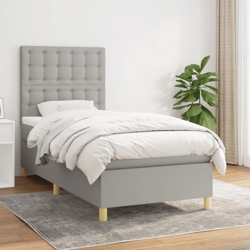 Κρεβάτι Boxspring με Στρώμα Ανοιχτό Γκρι 100x200 εκ. Υφασμάτινο Γκρι 3142633