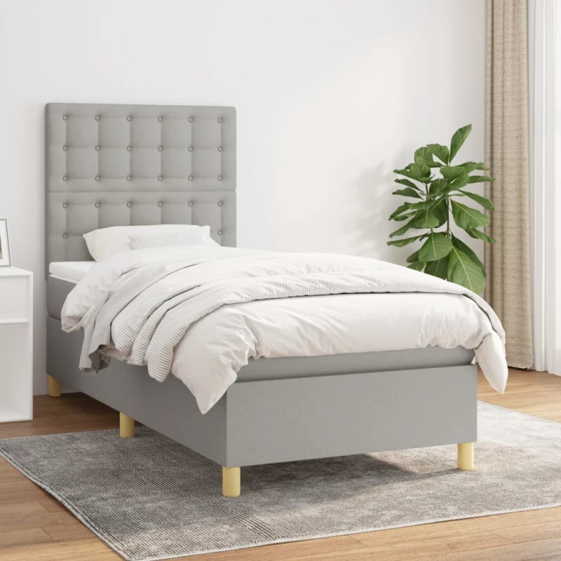 Κρεβάτι Boxspring με Στρώμα Ανοιχτό Γκρι 90x190 εκ. Υφασμάτινο Γκρι 3142617