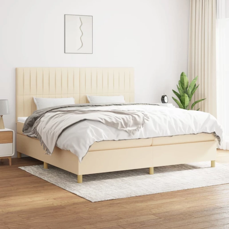 Κρεβάτι Boxspring με Στρώμα Κρεμ 200x200 εκ. Υφασμάτινο Κρεμ 3142526