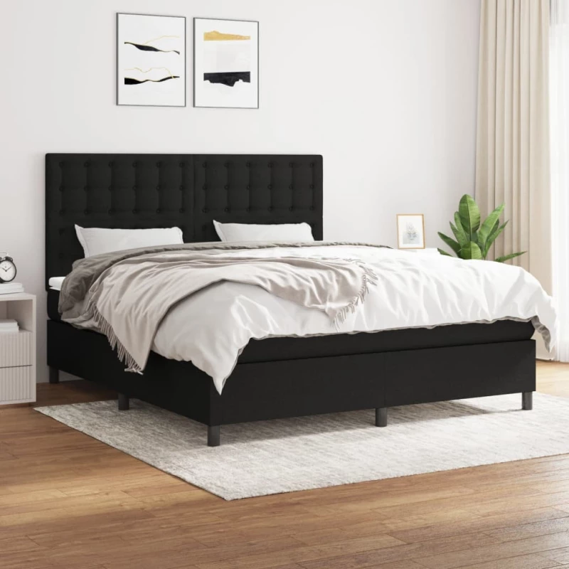 Κρεβάτι Boxspring με Στρώμα Μαύρο 160x200 εκ. Υφασμάτινο Μαύρο 3142107