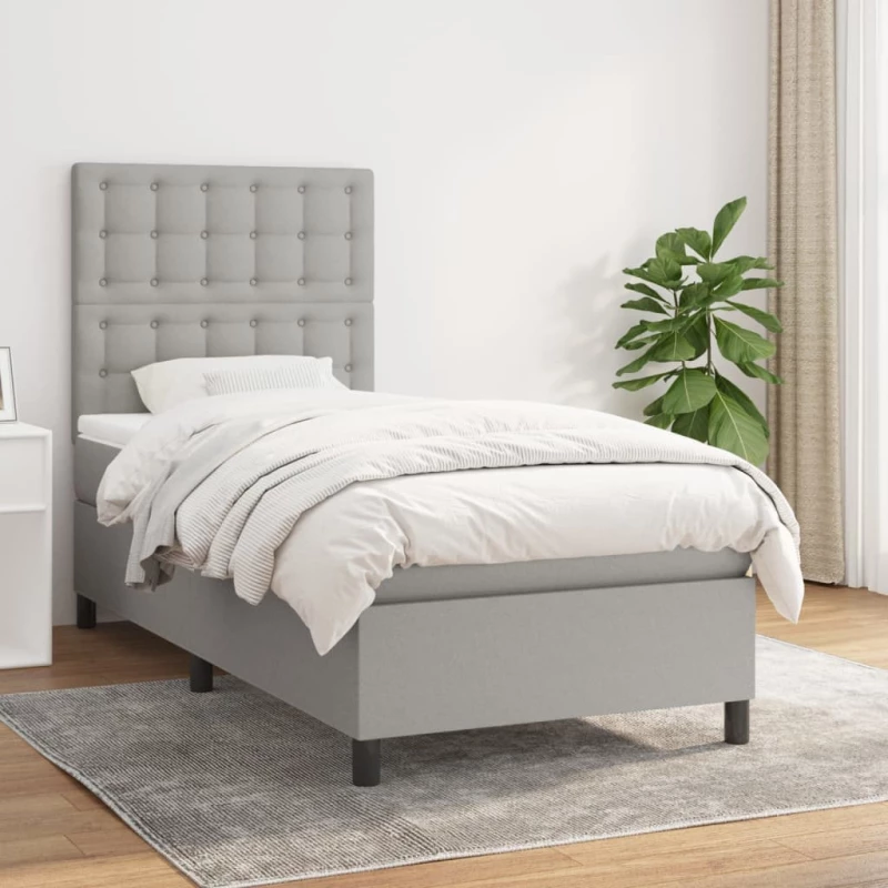 Κρεβάτι Boxspring με Στρώμα Ανοιχτό Γκρι 100x200 εκ. Υφασμάτινο Γκρι 3142073