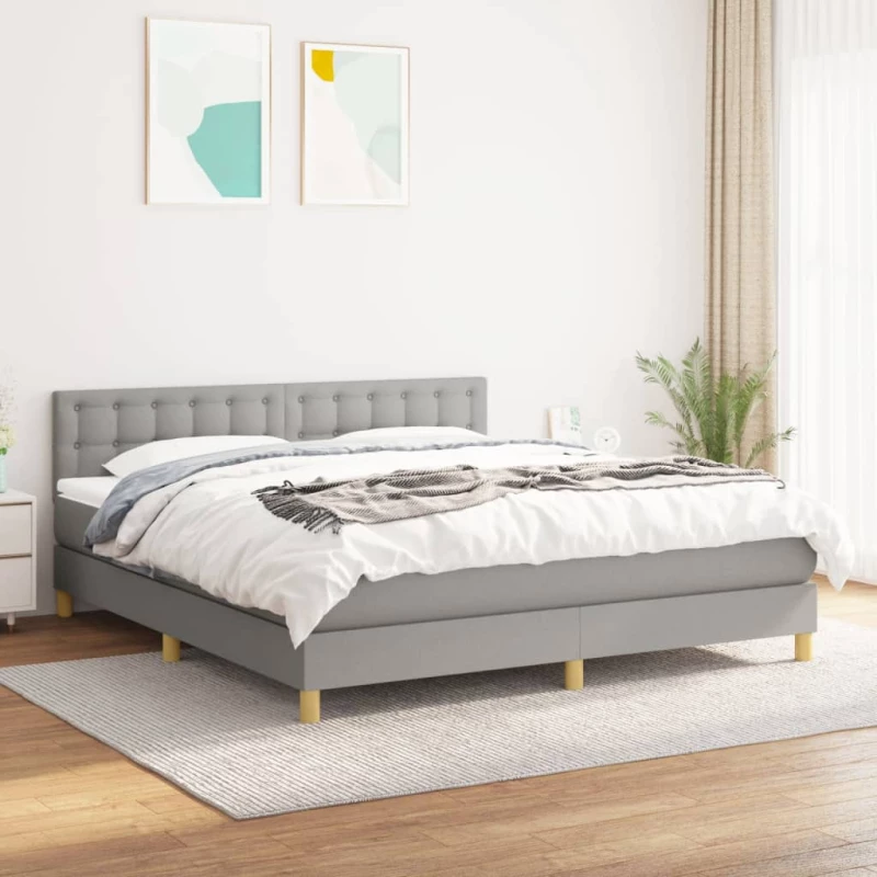 Κρεβάτι Boxspring με Στρώμα Ανοιχτό Γκρι 180x200 εκ. Υφασμάτινο Γκρι 3140953