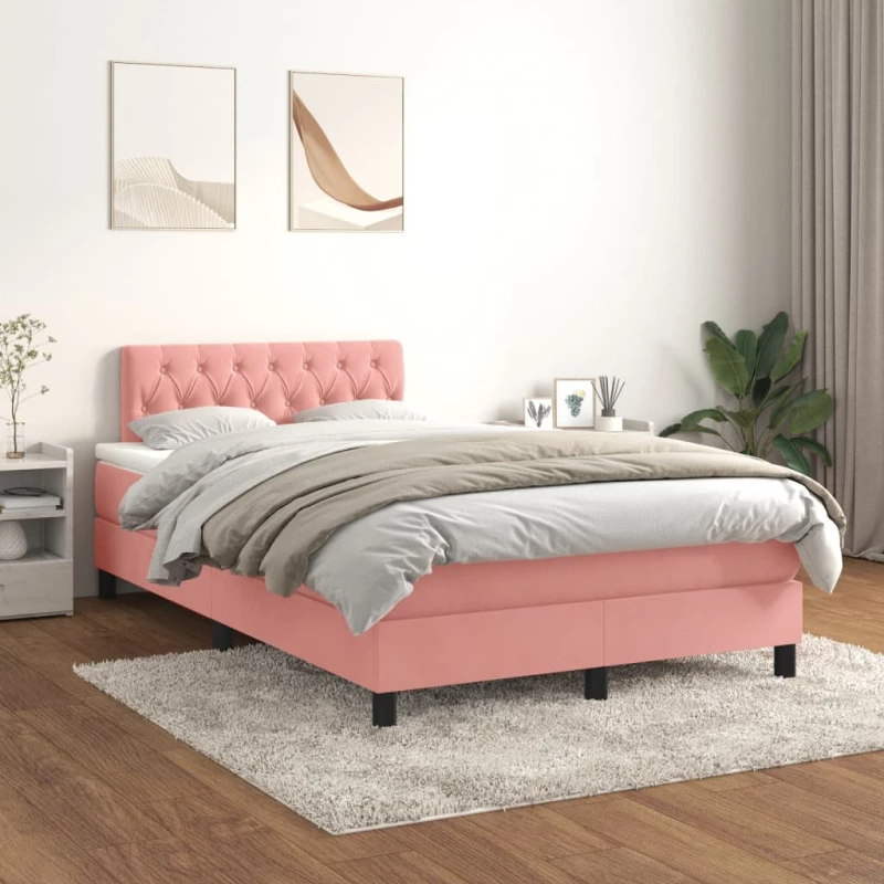 Κρεβάτι Boxspring με Στρώμα Ροζ 120x200 εκ. Βελούδινο Ροζ 3141478