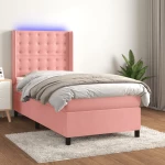 Κρεβάτι Boxspring με Στρώμα & LED Ροζ 90x200 εκ. Βελούδινο Ροζ 3139786