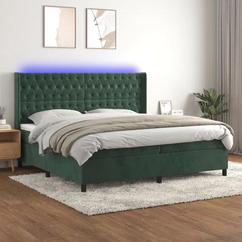 Κρεβάτι Boxspring με Στρώμα & LED Σκ. Πράσινο 200x200εκ Βελούδο Πράσινο 3139766