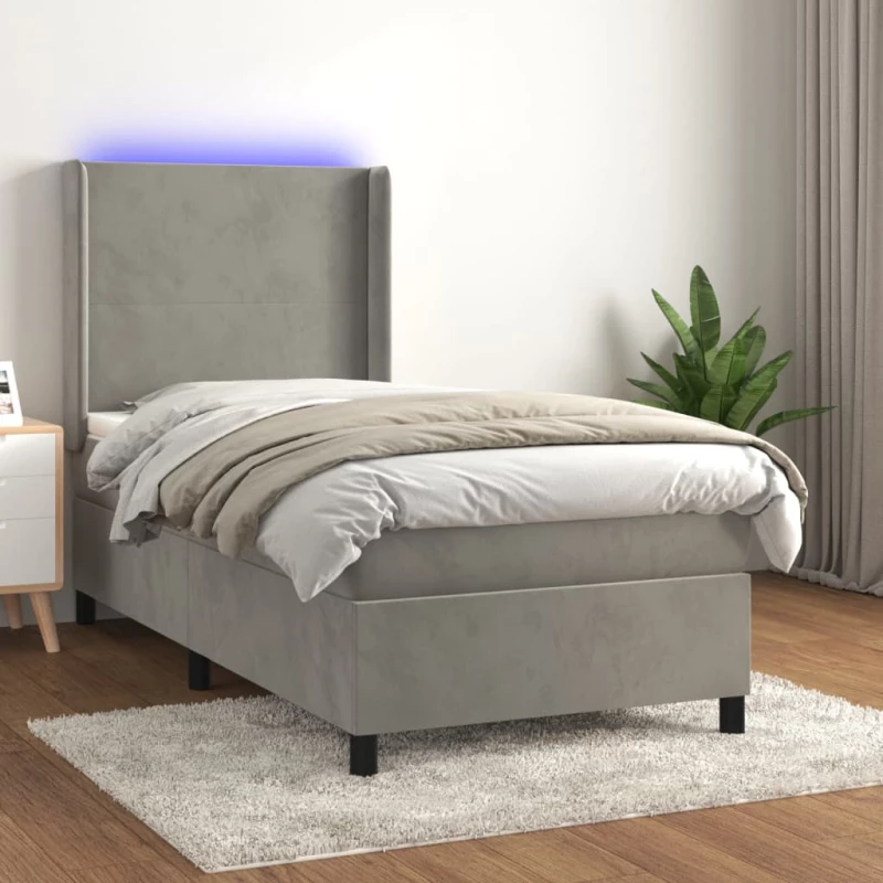 Κρεβάτι Boxspring με Στρώμα & LED Αν.Γκρι 90x190 εκ. Βελούδινο Γκρι 3139415