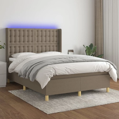 Κρεβάτι Boxspring με Στρώμα & LED Taupe 140x200 εκ. Υφασμάτινο μπεζ-γκρι 3139201