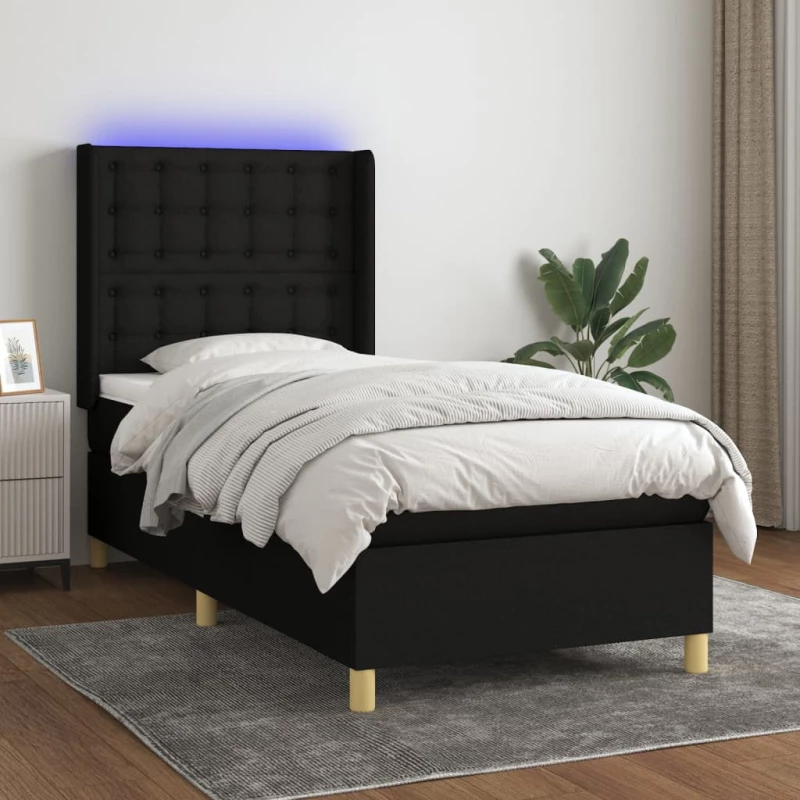 Κρεβάτι Boxspring με Στρώμα & LED Μαύρο 80x200 εκ. Υφασμάτινο Μαύρο 3139151