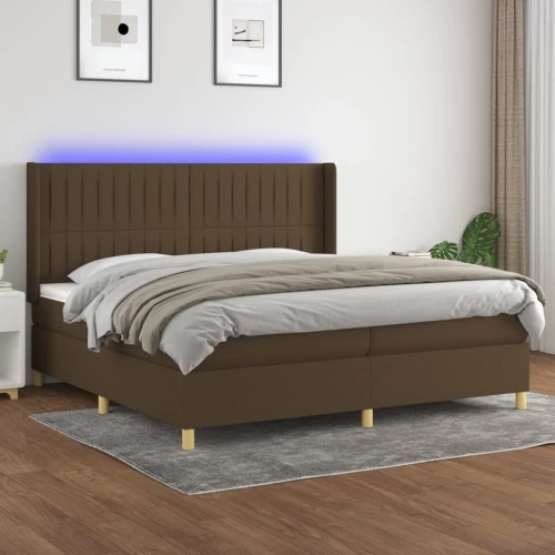 Κρεβάτι Boxspring με Στρώμα & LED Σκ.Καφέ 200x200εκ. Υφασμάτινο Καφέ 3139064