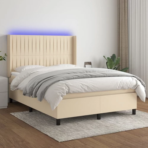 Κρεβάτι Boxspring με Στρώμα & LED Κρεμ 140x190 εκ. Υφασμάτινο Κρεμ 3138474
