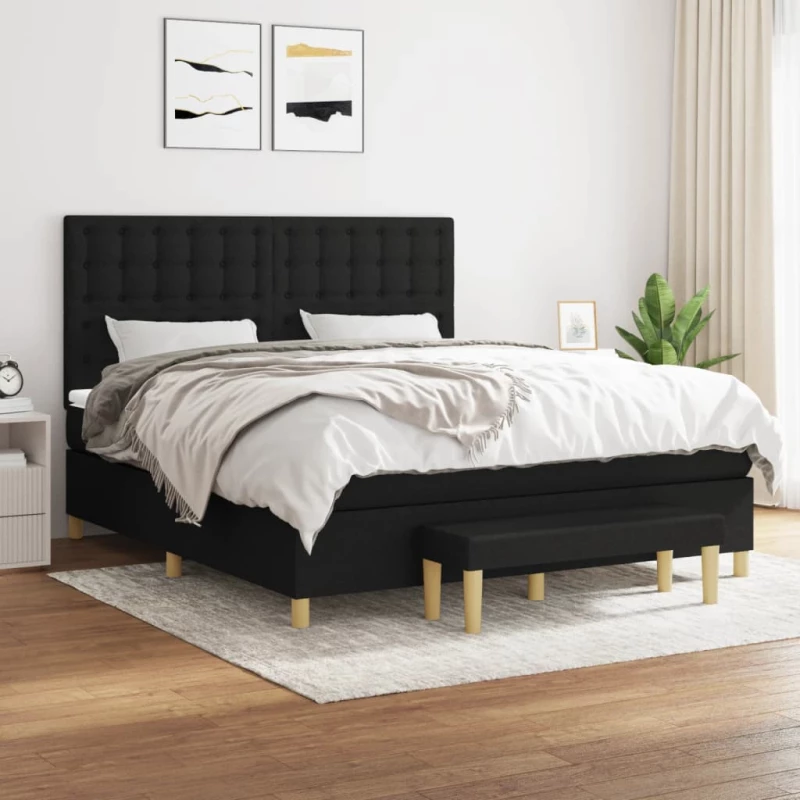 Κρεβάτι Boxspring με Στρώμα Μαύρο 160x200 εκ. Υφασμάτινο Μαύρο 3137487