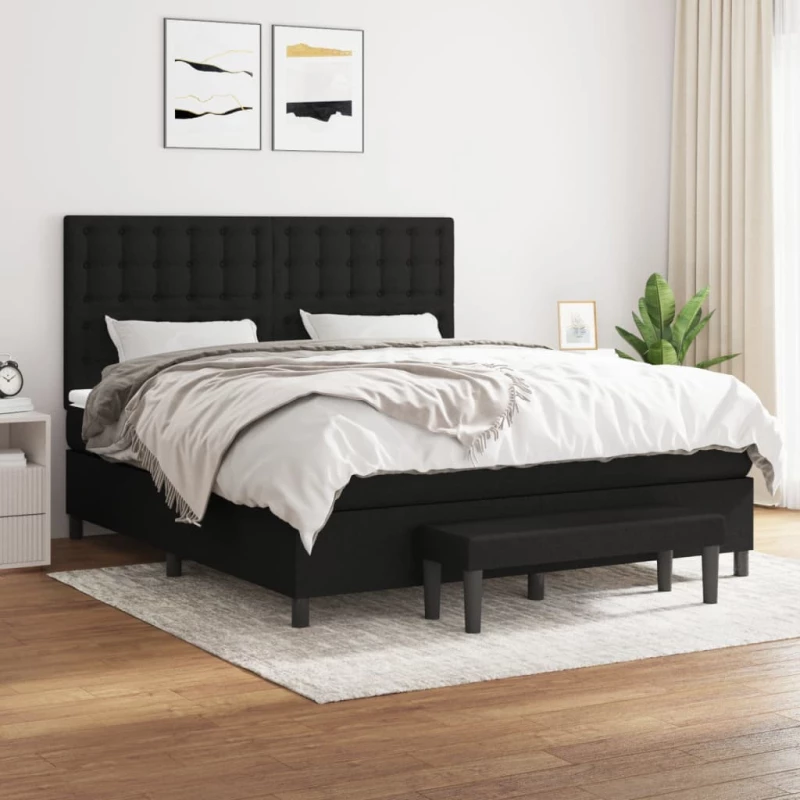 Κρεβάτι Boxspring με Στρώμα Μαύρο 160x200 εκ. Υφασμάτινο Μαύρο 3136927