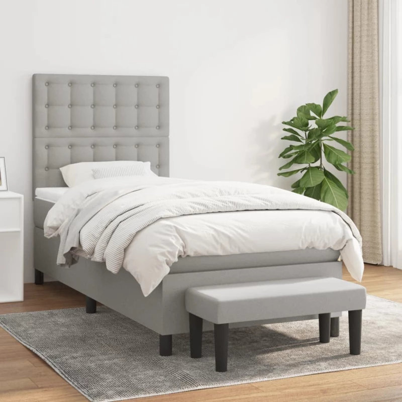 Κρεβάτι Boxspring με Στρώμα Ανοιχτό Γκρι 90x190 εκ. Υφασμάτινο Γκρι 3136877
