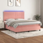 Κρεβάτι Boxspring με Στρώμα & LED Ροζ 160x200 εκ. Βελούδινο Ροζ 3136256