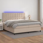 Κρεβάτι Boxspring Στρώμα&LED Καπουτσίνο 200x200 εκ. Συνθ. Δέρμα Καφέ 3135968