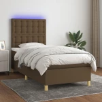 Κρεβάτι Boxspring με Στρώμα & LED Σκ.Καφέ 100x200 εκ Υφασμάτινο Καφέ 3135736
