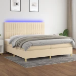 Κρεβάτι Boxspring με Στρώμα & LED Κρεμ 200x200 εκ. Υφασμάτινο Κρεμ 3135626