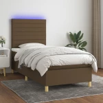 Κρεβάτι Boxspring με Στρώμα & LED Σκ.Καφέ 90x190 εκ. Υφασμάτινο Καφέ 3135480