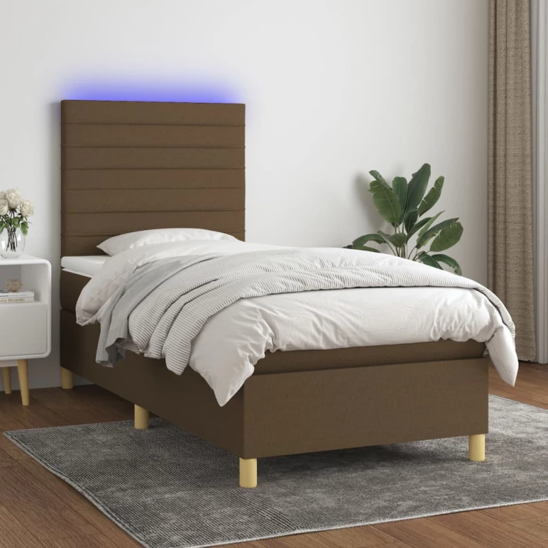 Κρεβάτι Boxspring με Στρώμα & LED Σκ.Καφέ 90x190 εκ. Υφασμάτινο Καφέ 3135480