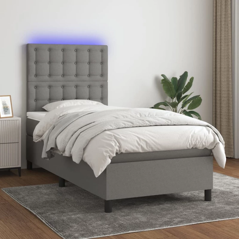 Κρεβάτι Boxspring με Στρώμα & LED Σκ.Γκρι 80x200 εκ. Υφασμάτινο Γκρι 3135150