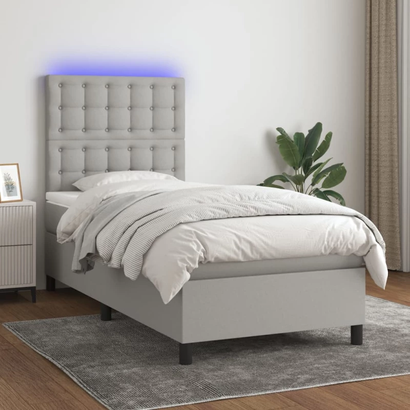 Κρεβάτι Boxspring με Στρώμα & LED Αν.Γκρι 100x200εκ. Υφασμάτινο Γκρι 3135173