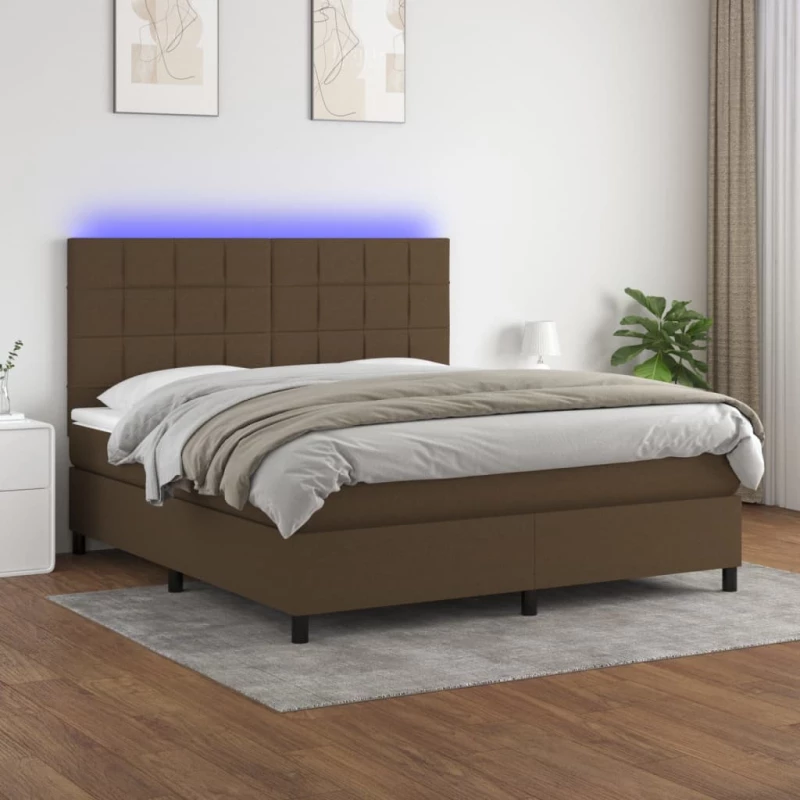 Κρεβάτι Boxspring με Στρώμα & LED Σκ.Καφέ 180x200εκ. Υφασμάτινο Καφέ 3134896
