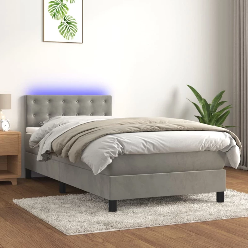 Κρεβάτι Boxspring με Στρώμα & LED Αν.Γκρι 90x190 εκ. Βελούδινο Γκρι 3134615