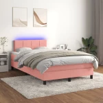Κρεβάτι Boxspring με Στρώμα & LED Ροζ 120x200 εκ. Βελούδινο Ροζ 3134398