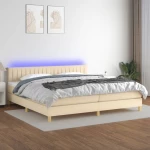 Κρεβάτι Boxspring με Στρώμα & LED Κρεμ 200x200 εκ. Υφασμάτινο Κρεμ 3133906