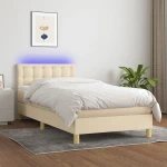 Κρεβάτι Boxspring με Στρώμα & LED Κρεμ 100x200 εκ. Υφασμάτινο Κρεμ 3134018