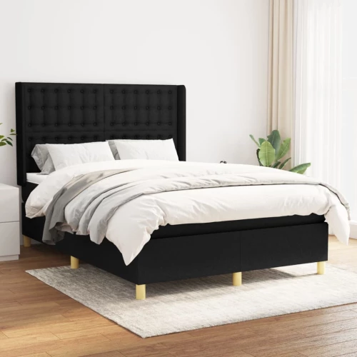 Κρεβάτι Boxspring με Στρώμα Μαύρο 140x190 εκ. Υφασμάτινο Μαύρο 3132307