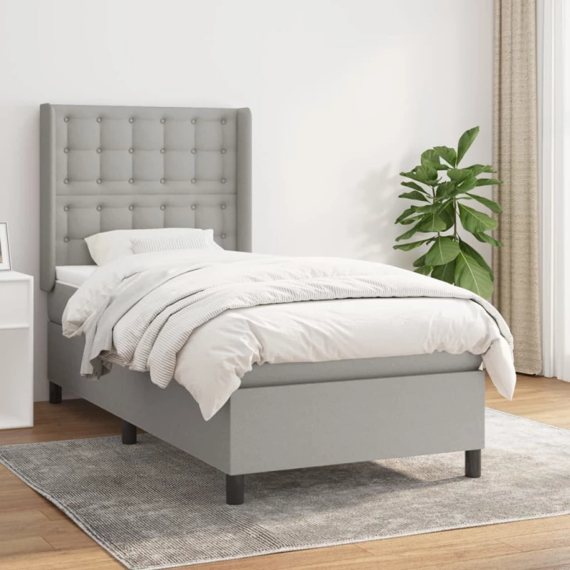Κρεβάτι Boxspring με Στρώμα Ανοιχτό Γκρι 90x200 εκ. Υφασμάτινο Γκρι 3131721