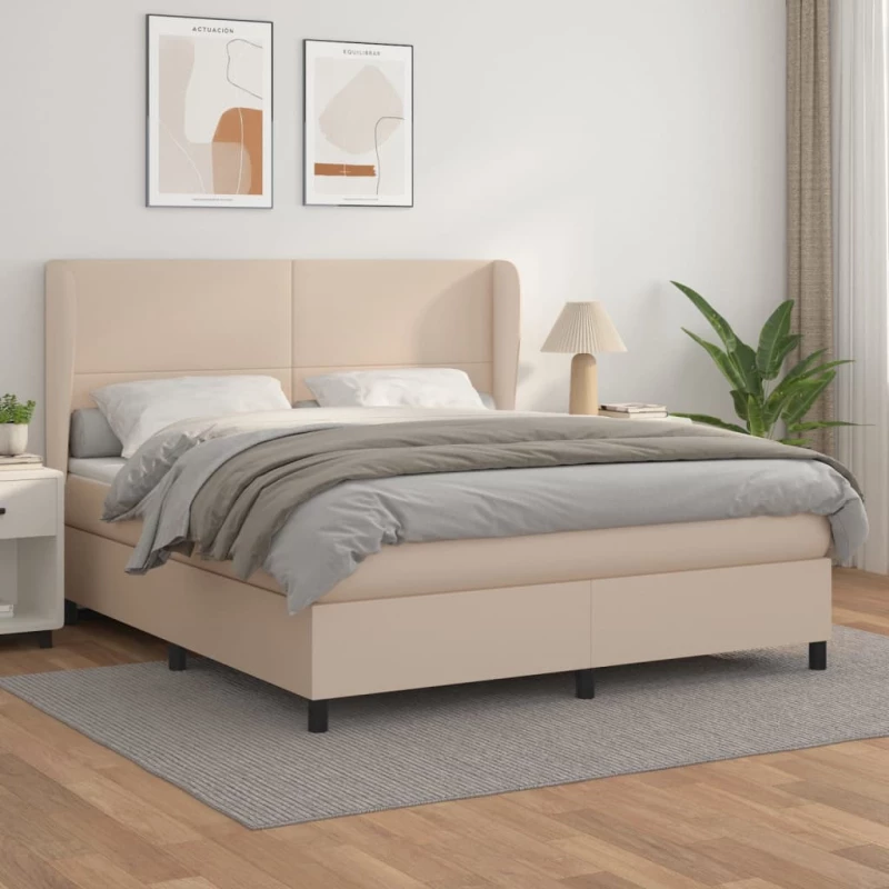 Κρεβάτι Boxspring με Στρώμα Καπουτσίνο 180x200 εκ. Συνθ. Δέρμα Καφέ 3128930