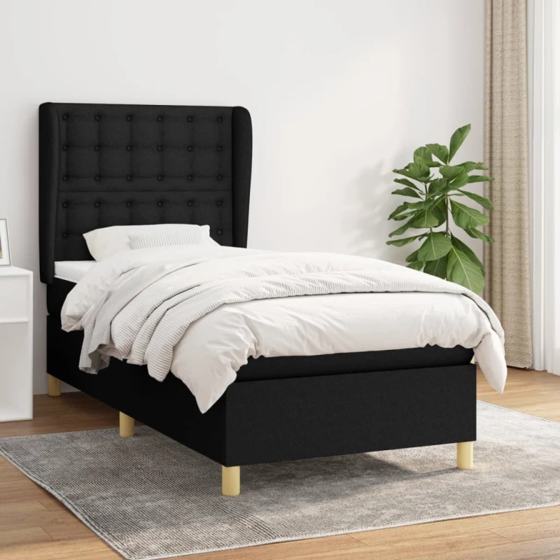 Κρεβάτι Boxspring με Στρώμα Μαύρο 90x200 εκ. Υφασμάτινο Μαύρο 3128815