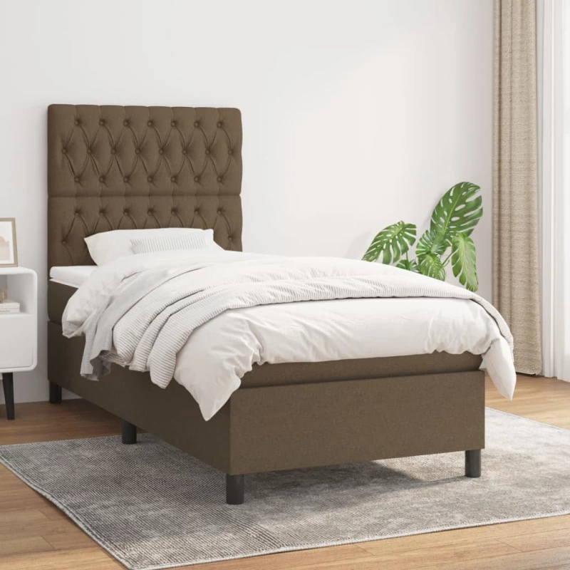 Κρεβάτι Boxspring με Στρώμα Σκούρο Καφέ 90x200 εκ. Υφασμάτινο Καφέ 3141988