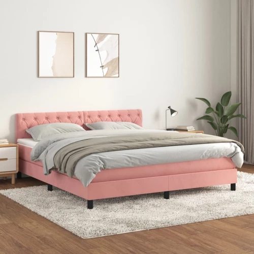 Κρεβάτι Boxspring με Στρώμα Ροζ 160x200 εκ. Βελούδινο Ροζ 3141496