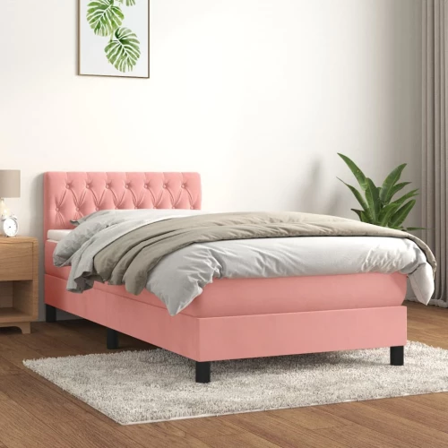 Κρεβάτι Boxspring με Στρώμα Ροζ 90x190 εκ. Βελούδινο Ροζ 3141460
