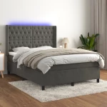 Κρεβάτι Boxspring με Στρώμα & LED Σκ. Γκρι 140x190εκ. Βελούδινο Γκρι 3139740