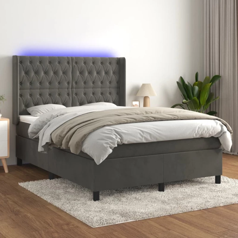 Κρεβάτι Boxspring με Στρώμα & LED Σκ. Γκρι 140x190εκ. Βελούδινο Γκρι 3139740