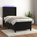 Κρεβάτι Boxspring με Στρώμα & LED Μαύρο 90x190 εκ. Βελούδινο Μαύρο 3139717